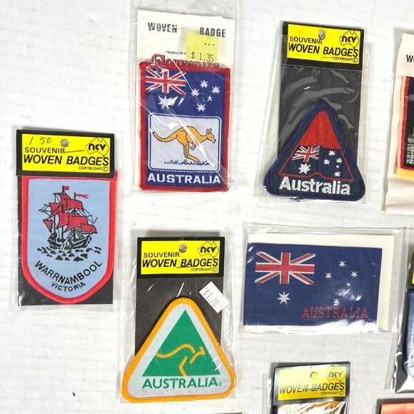 Australia 11 Vtg Woven Souvenir Badge Patch Lot NSW Victoria Adelaide Kangaroo - Picture 3 of 8